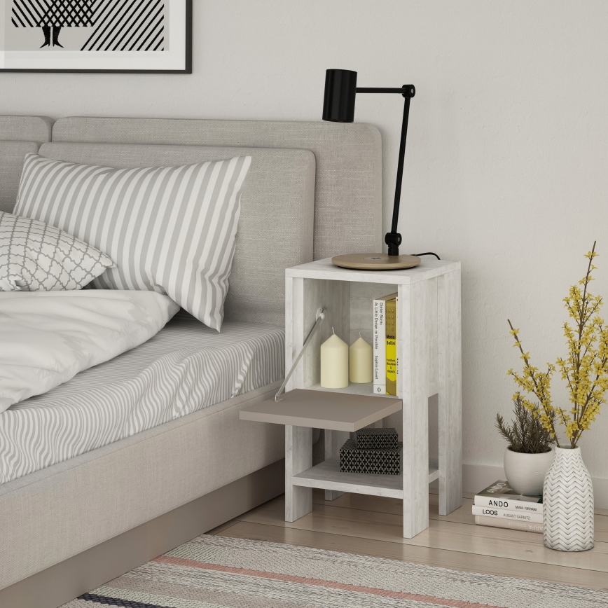 Sängbord EMA 55x30 cm vit/beige