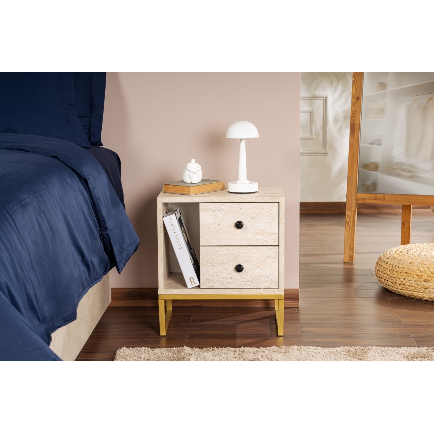Sängbord GLIMMER 50x45,2 cm beige/guld