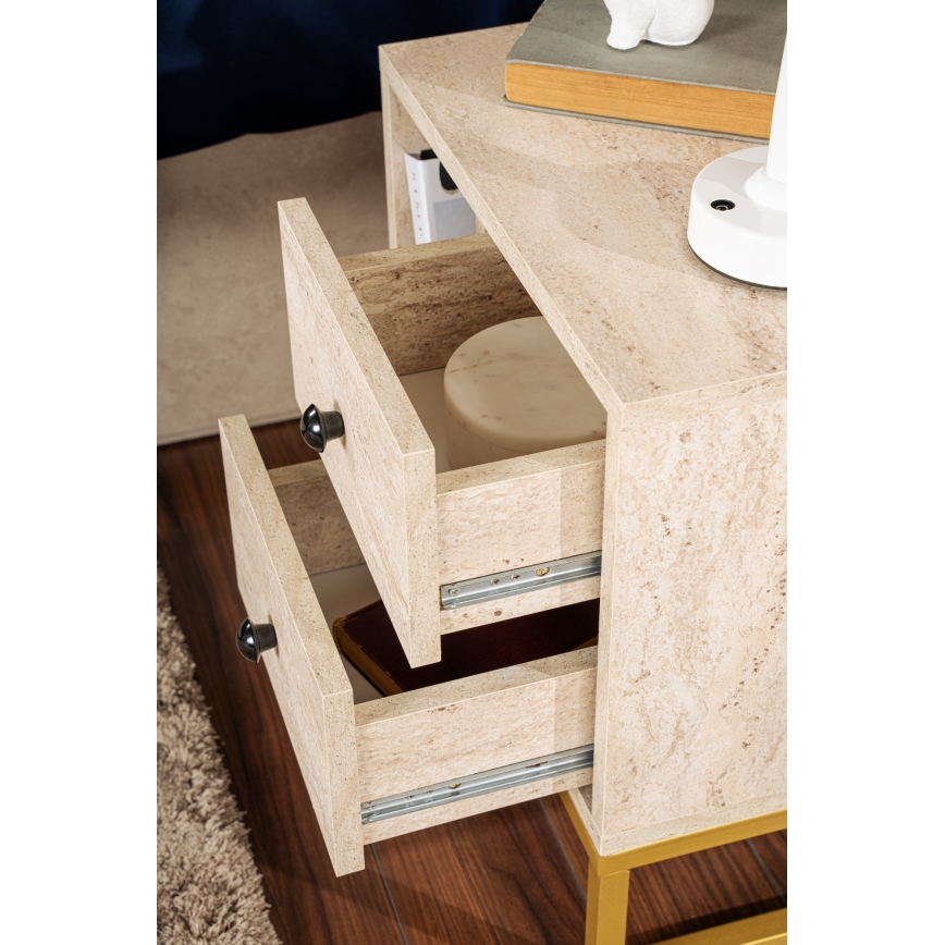 Sängbord GLIMMER 50x45,2 cm beige/guld