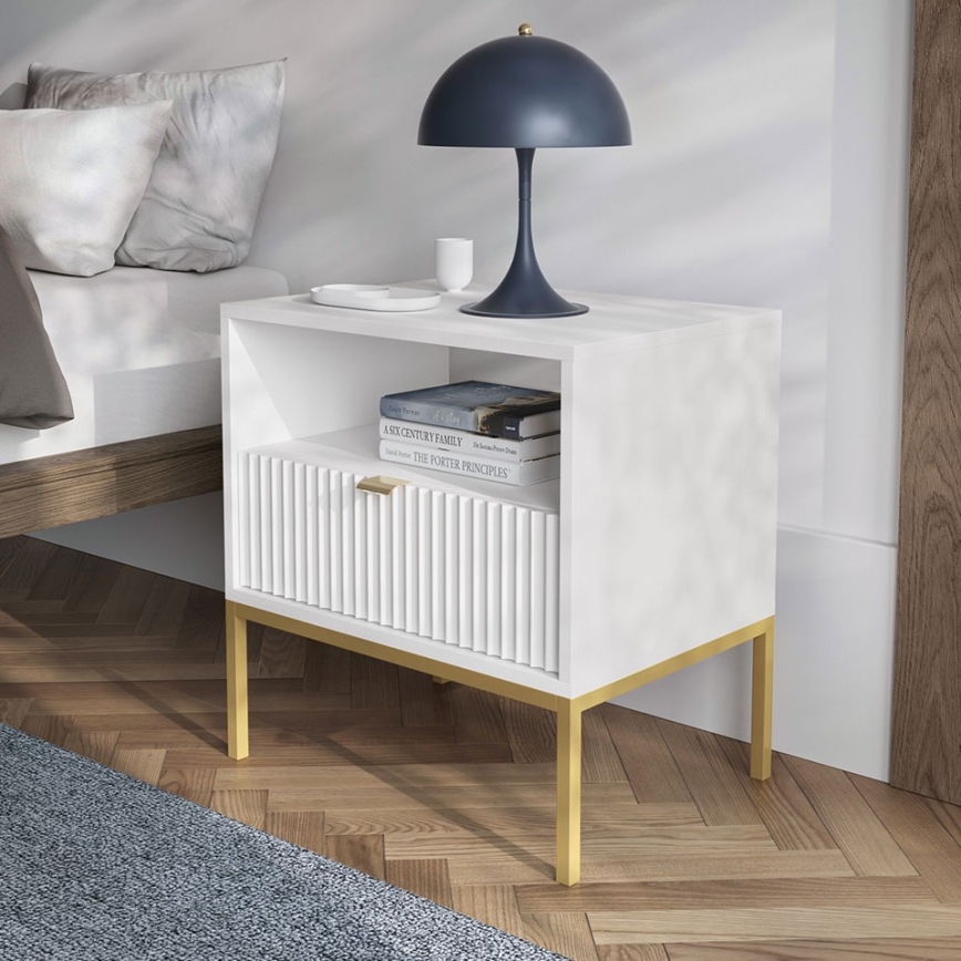 Sängbord NOVA 56x54 cm vit/guld