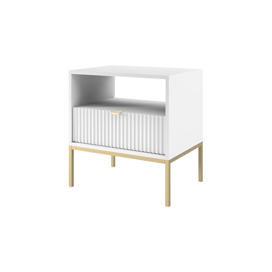 Sängbord NOVA 56x54 cm vit/guld