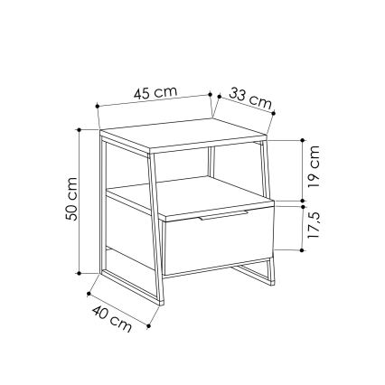 Sängbord PAL 50x45 cm vit/svart