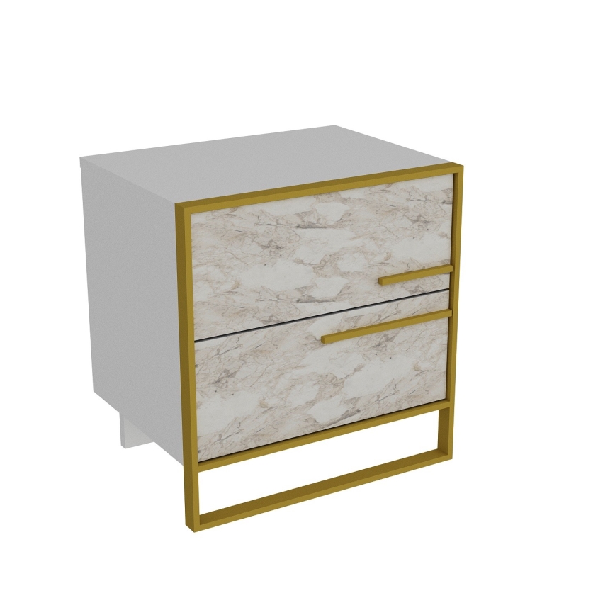 Sängbord POLKA 51,8x50 cm guld/vit