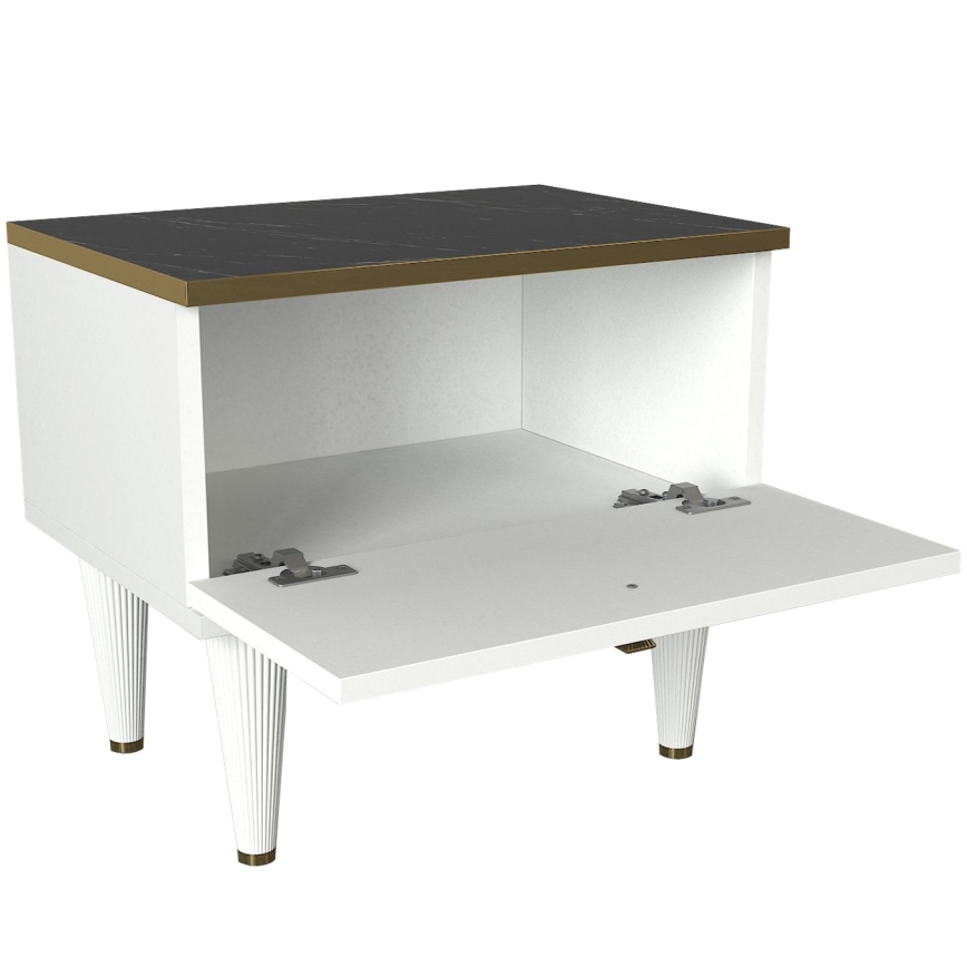 Sängbord RAVENNA 47,2x50 cm vit/svart/guld