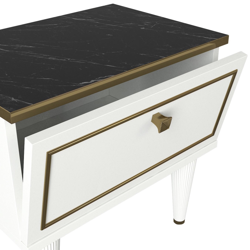 Sängbord RAVENNA 47,2x50 cm vit/svart/guld