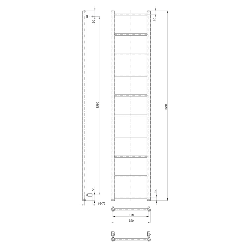 Sapho - Badrumsradiator DINA 334W 35x168 cm matt svart