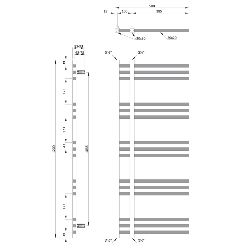 Sapho - Badrumsradiator MAGDALENA 408W/230V 50x120 cm blank krom