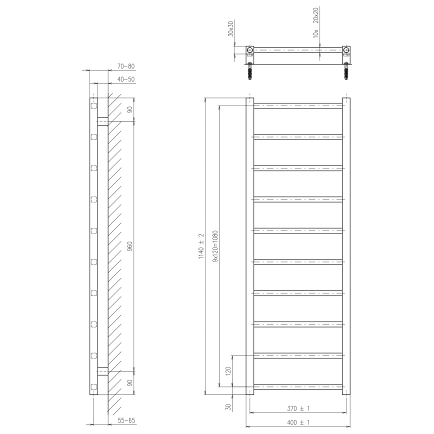 Sapho - Badrumsradiator METRO DOS 247W/230V 40x114 cm matt svart
