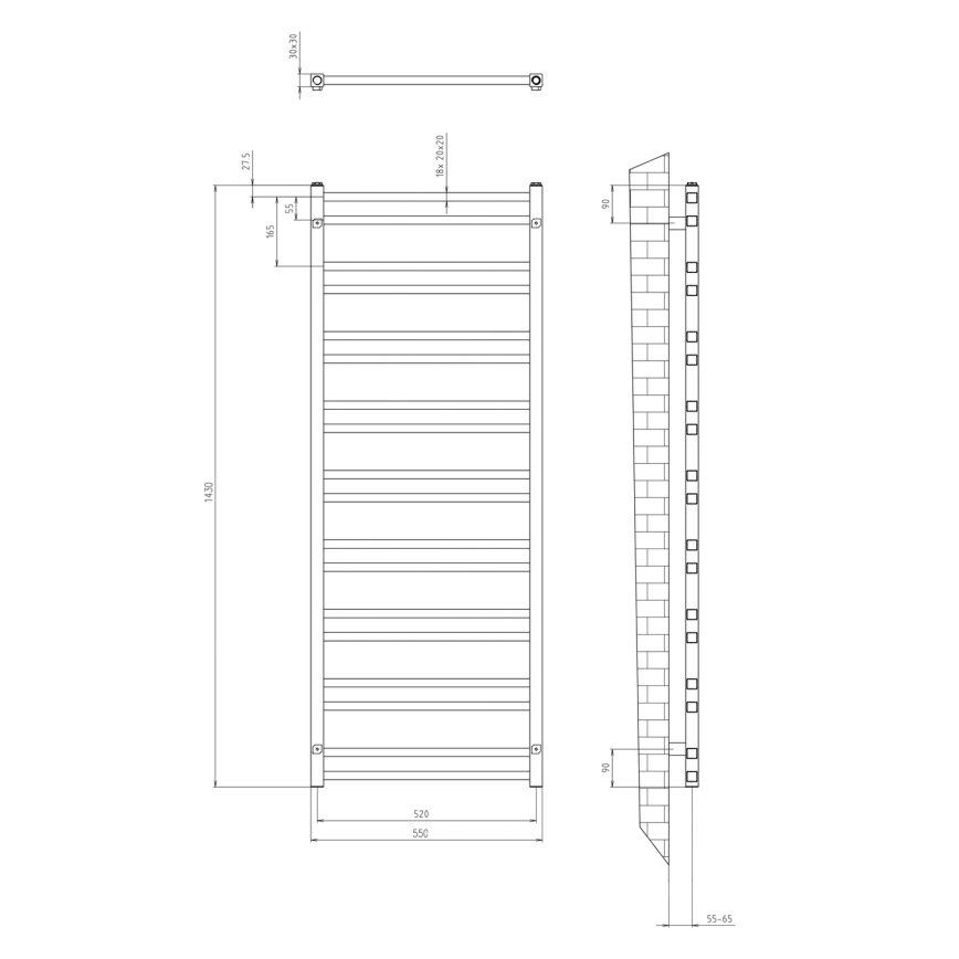 Sapho - Badrumsradiator METRO DOS 476W/230V 55x143 cm matt svart
