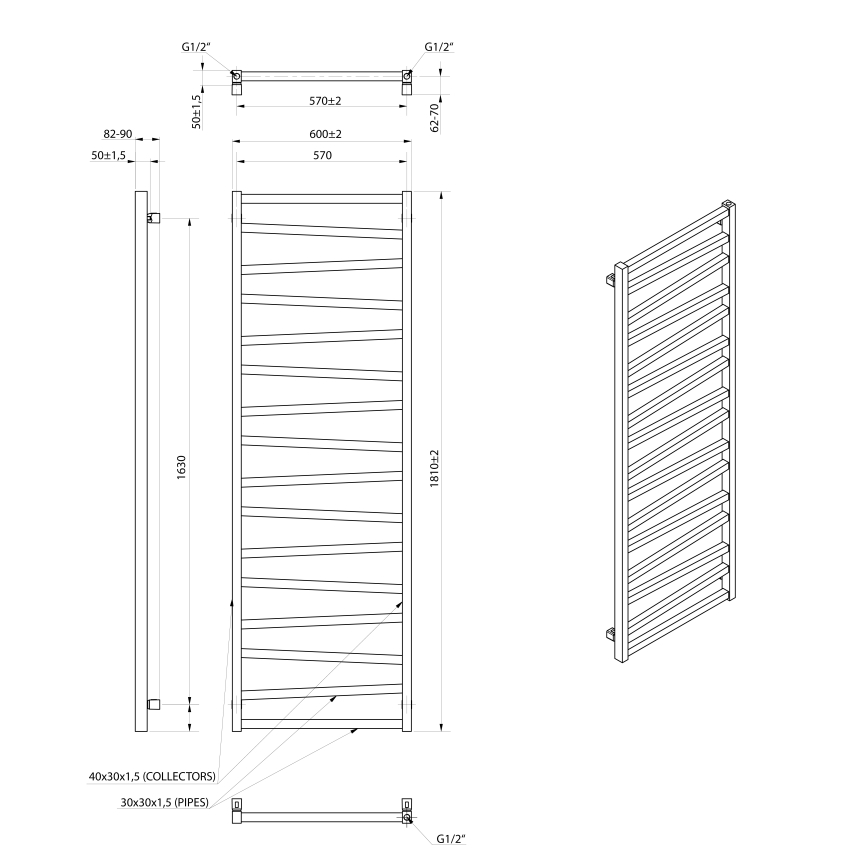 Sapho - Badrumsradiator ZIG 824W/230V 60x181 cm svart