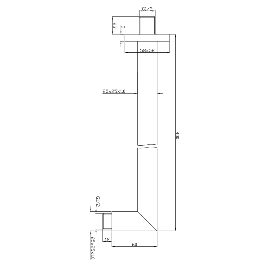 Sapho - Duscharm vinklat 40 cm skinande krom