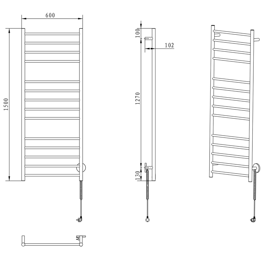 Sapho - Elektrisk handdukskena REDONDO 130W/230V 150 cm skinande krom rätt rund