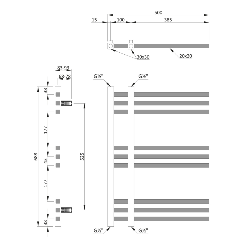 Sapho - Handdukstork MAGDALENA 241W/230V 50x69 cm blank krom