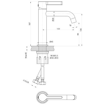 Sapho - Kran till handfat ICONIC 18,7 cm matt svart