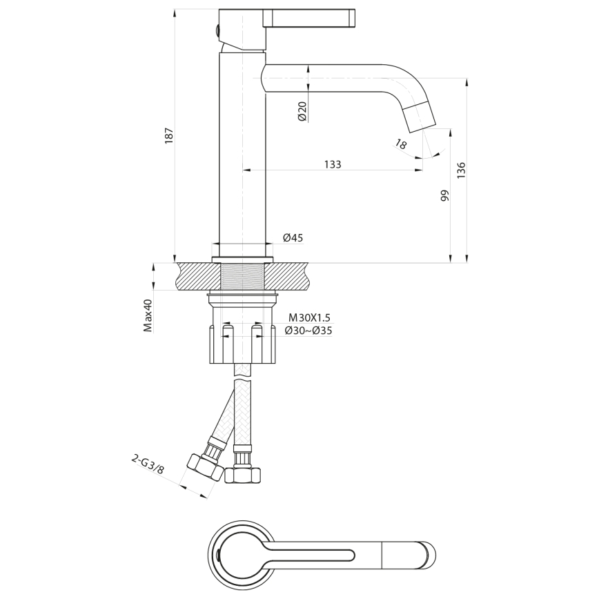 Sapho - Kran till handfat ICONIC 18,7 cm matt svart