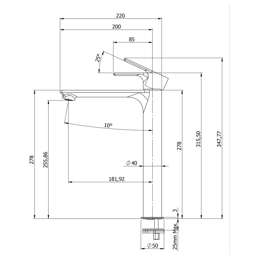 Sapho - Kran till handfat PAX 31,5 cm skinande krom