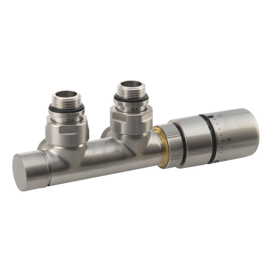 Sapho - Termostatisk anslutningssats för mittanslutning TWIN, matt rostfritt stål