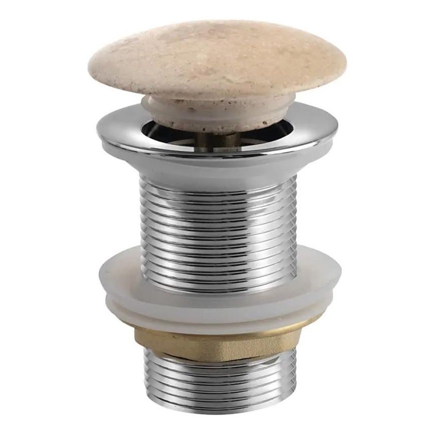 Sapho - Tvättställsventil Click-Clack BLOK Ø 6,7 cm, travertin/blank krom