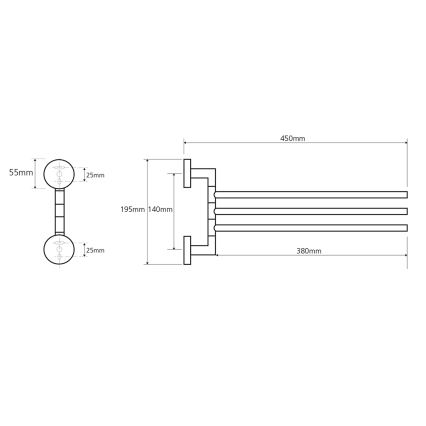Sapho - Väggmonterad vridbar handdukshängare X-ROUND 19,5x45 cm blankkrom