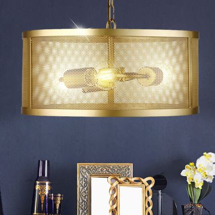 Searchlight 12483-3GO - Ljuskrona med kedja FISHNET 3xE27/60W/230V guld