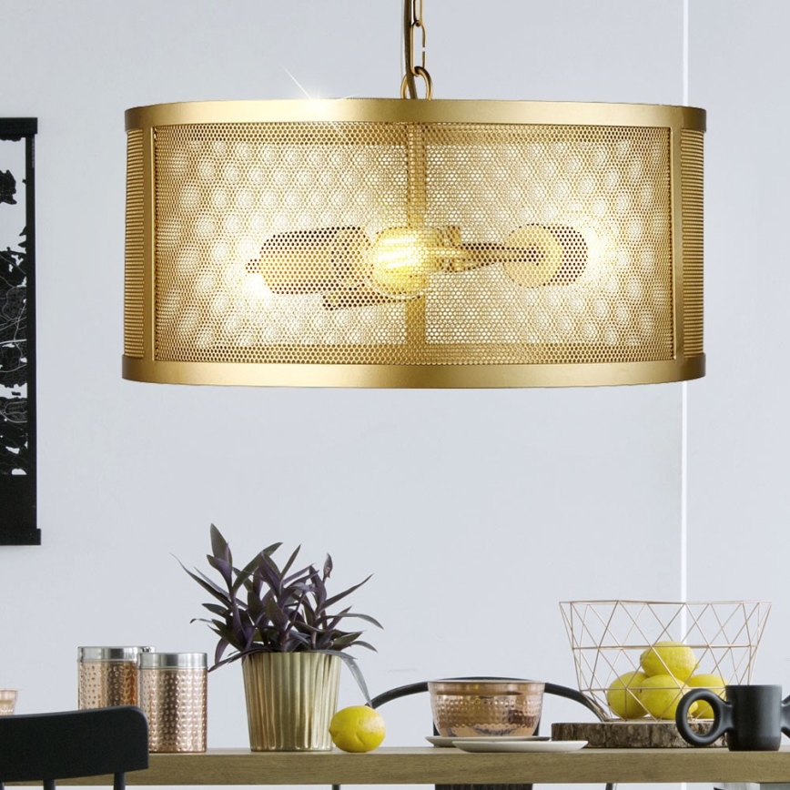 Searchlight 12483-3GO - Ljuskrona med kedja FISHNET 3xE27/60W/230V guld