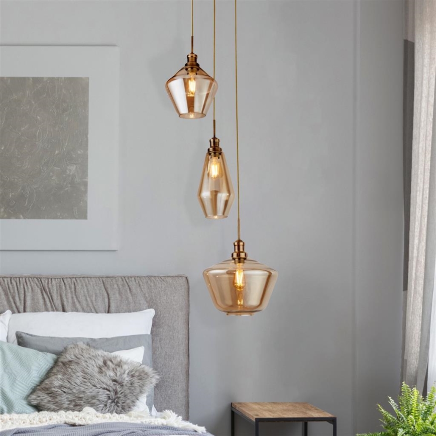 Searchlight - Ljuskrona med upphängningsrem MIA 3xE27/60W/230V mässing