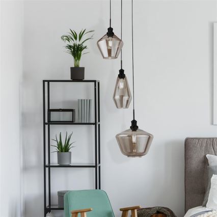 Searchlight - Ljuskrona med upphängningsrem MIA 3xE27/60W/230V svart