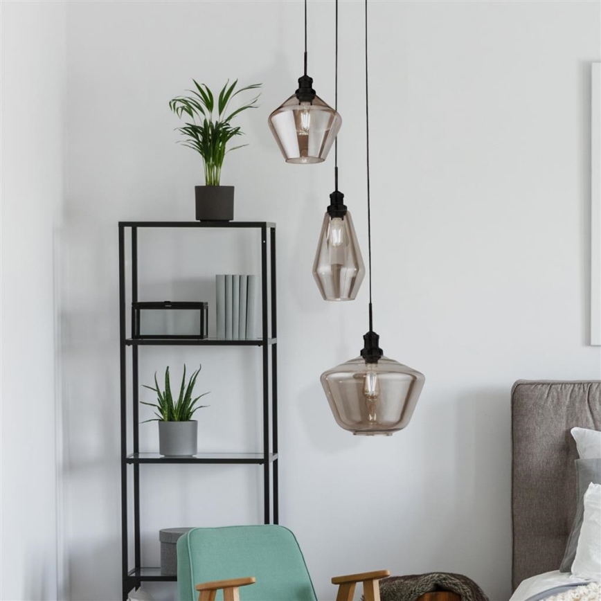 Searchlight - Ljuskrona med upphängningsrem MIA 3xE27/60W/230V svart