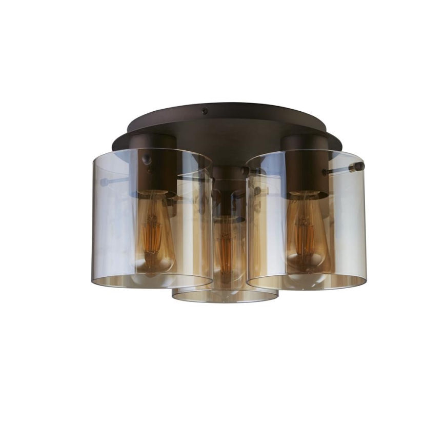 Searchlight - Taklampa SWEDEN 3xE27/60W/230V Ø 39 cm brun/rökfärgad