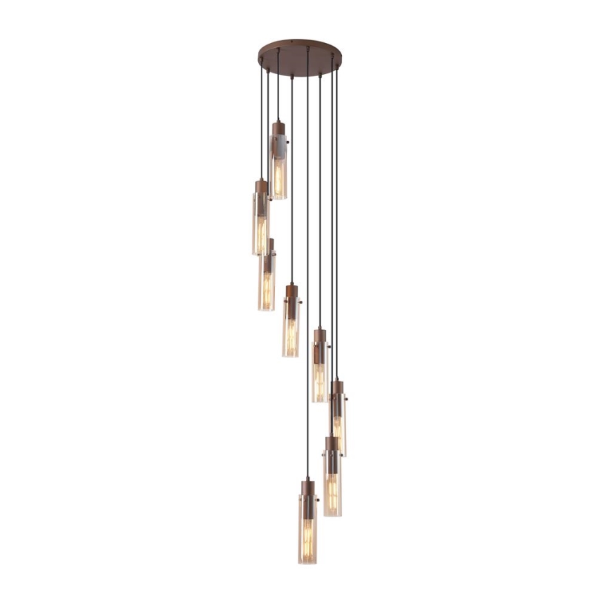 Searchlight - Taklampa med vajer SWEDEN 8xE27/60W/230V brun/rökfärgad