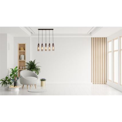 Searchlight - Takpendel på vajer SWEDEN 5xE27/60W/230V brun/rökfärgad