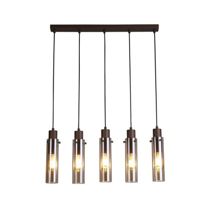 Searchlight - Takpendel på vajer SWEDEN 5xE27/60W/230V brun/rökfärgad
