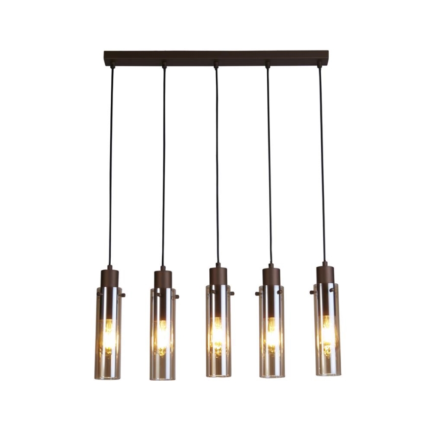 Searchlight - Takpendel på vajer SWEDEN 5xE27/60W/230V brun/rökfärgad