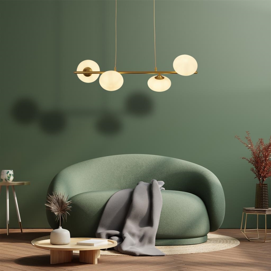 Searchlight - Ljuskrona med textilsladd PEBBLE 4xG9/33W/230V mässing