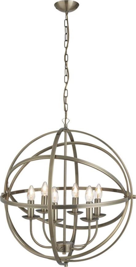 Searchlight - Kedjeupphängd taklampa ORBIT 6xE14/60W/230V mässing