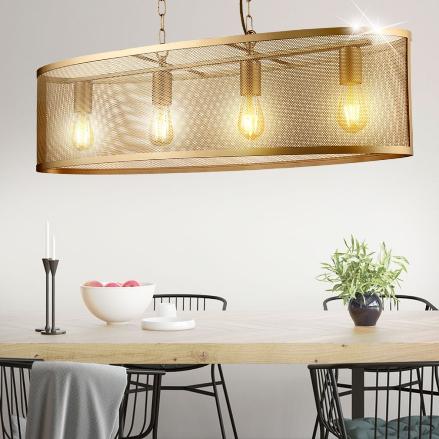Searchlight - Ljuskrona med kedja FISHNET 4xE27/60W/230V guld