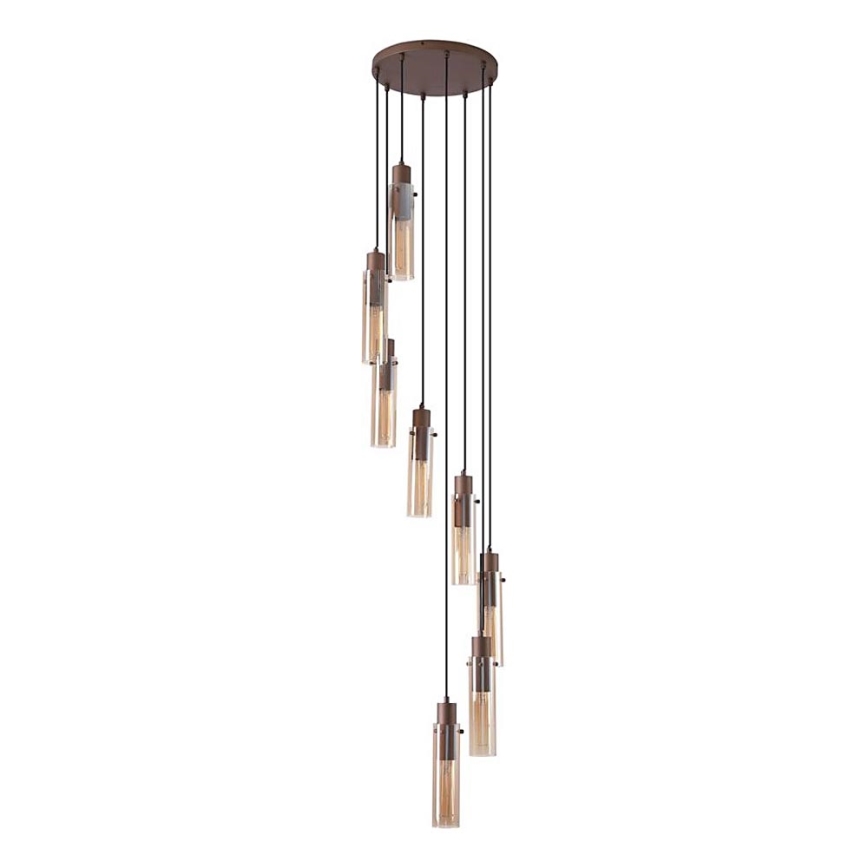 Searchlight - Taklampa med vajer SWEDEN 8xE27/60W/230V brun/rökfärgad
