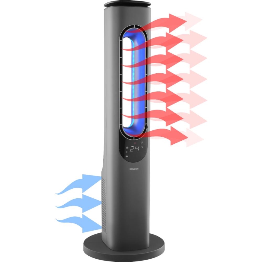 Sencor - Bladlös tornfläkt med keramisk värme 1200/2000 W/230 V, antracit + fjärrkontroll