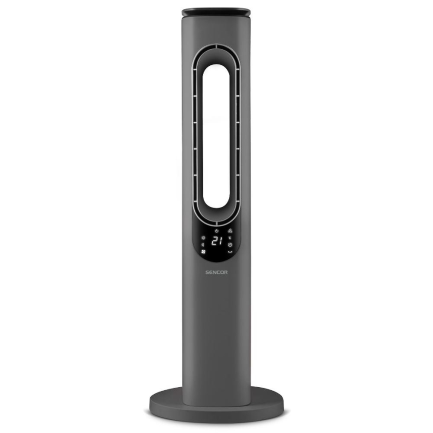 Sencor - Bladlös tornfläkt med keramisk värme 1200/2000 W/230 V, antracit + fjärrkontroll