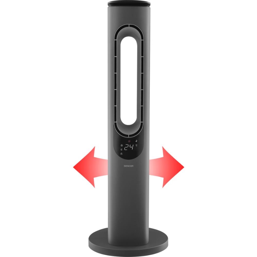 Sencor - Bladlös tornfläkt med keramisk värme 1200/2000 W/230 V, antracit + fjärrkontroll