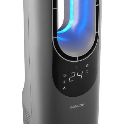 Sencor - Bladlös tornfläkt med keramisk värme 1200/2000 W/230 V, antracit + fjärrkontroll