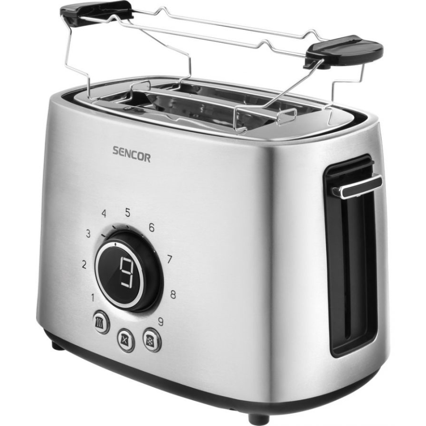 Sencor - Brödrost med två fack och värmeplatta 1000W/230V silver