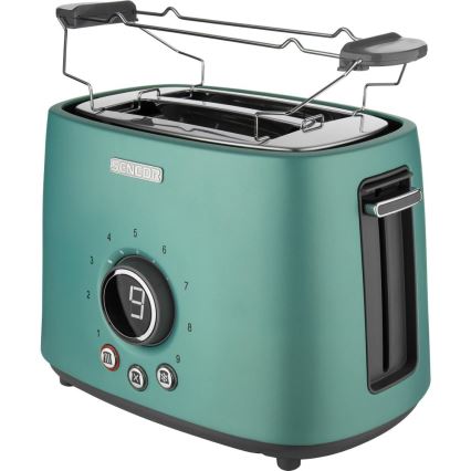 Sencor - Brödrost med två fack och värmehylla 1000W/230V mintgrön