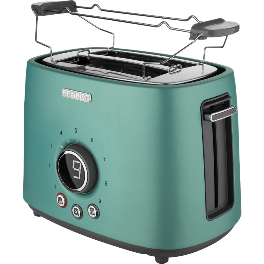 Sencor - Brödrost med två fack och värmehylla 1000W/230V mintgrön