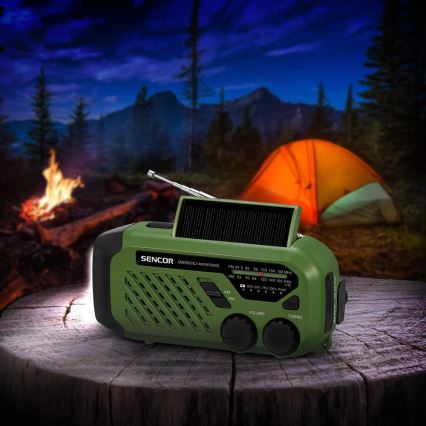 Sencor - Campingradio med solpanel och LED-ficklampa 5V/2000 mAh IPX4 grön