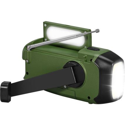 Sencor - Campingradio med solpanel och LED-ficklampa 5V/2000 mAh IPX4 grön