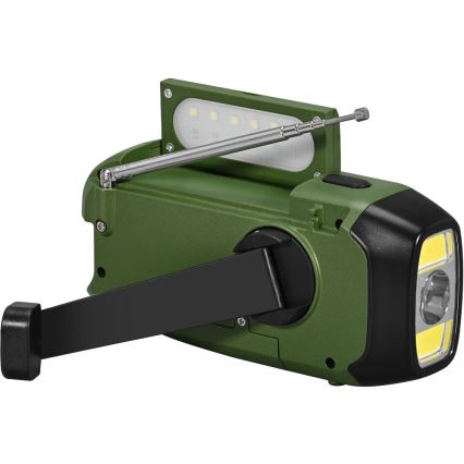 Sencor - Campingradio med solpanel och LED-ficklampa 5V/2000 mAh IPX4 grön