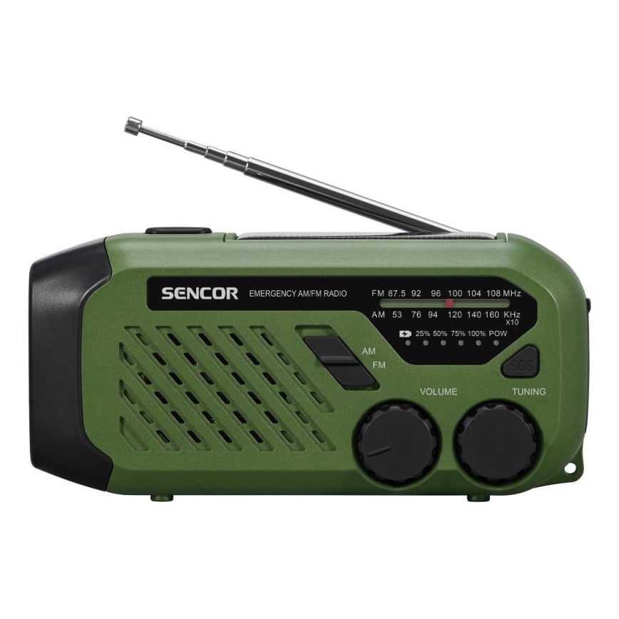 Sencor - Campingradio med solpanel och LED-ficklampa 5V/2000 mAh IPX4 grön
