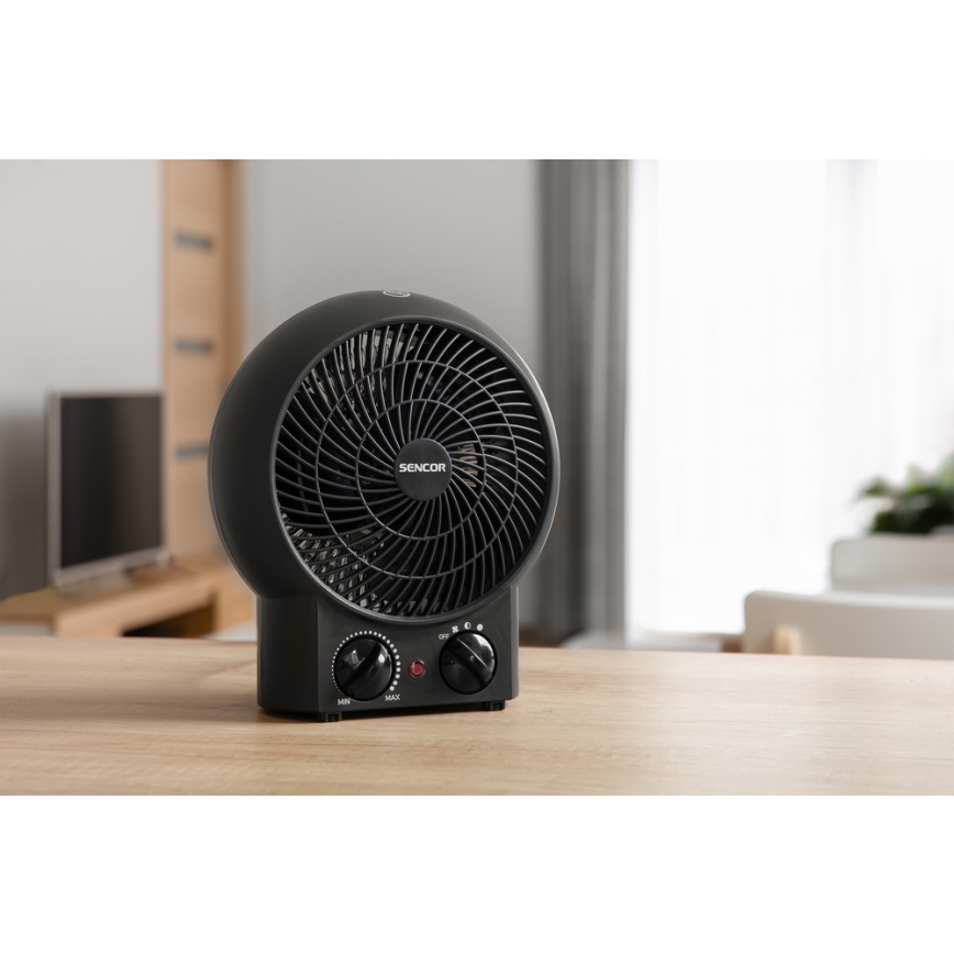 Sencor - Fläkt med värmeelement 1200/2000W/230V svart