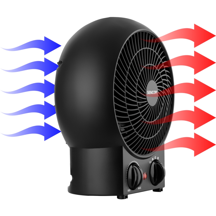 Sencor - Fläkt med värmeelement 1200/2000W/230V svart